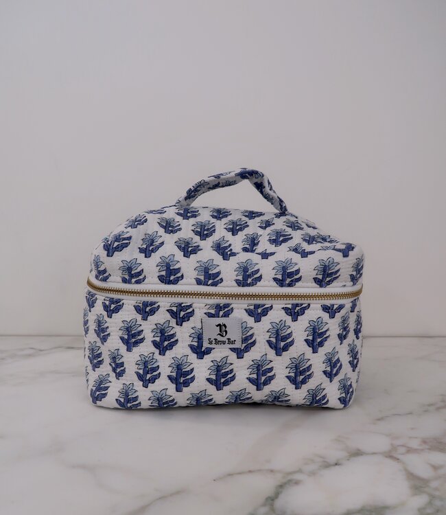Le Brow Bar Quilted Vanity Makeup Case Blue Floral