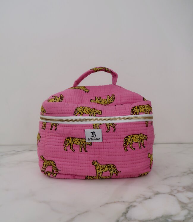 Le Brow Bar Quilted Vanity Makeup Case Pink Tigers