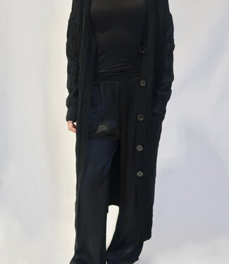 Kate Cable Knit Long Cardigan - Black