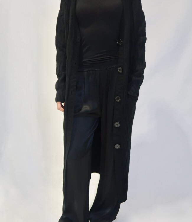 Kate Cable Knit Long Cardigan - Black
