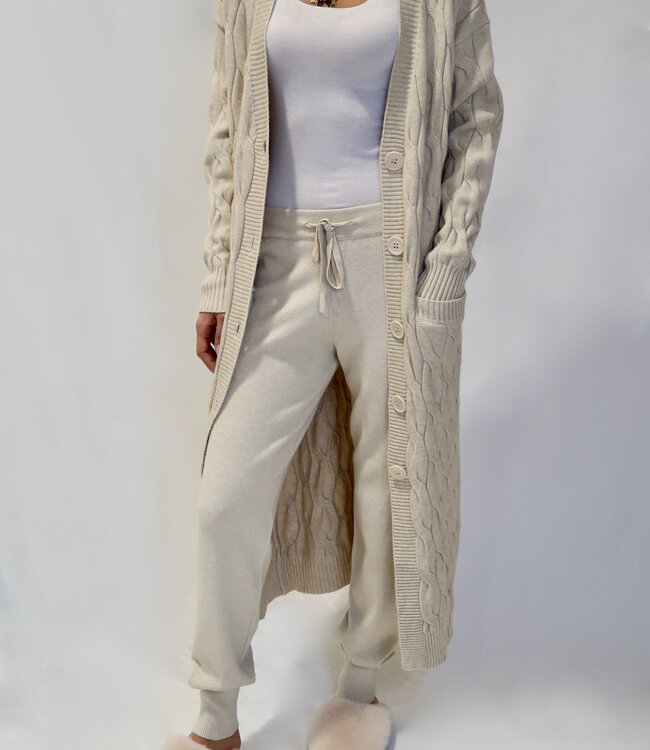Kate Cable Knit Long Cardigan - Beige