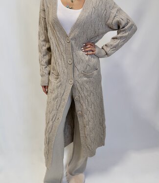 Kate Cable Knit Long Cardigan - Cappucino