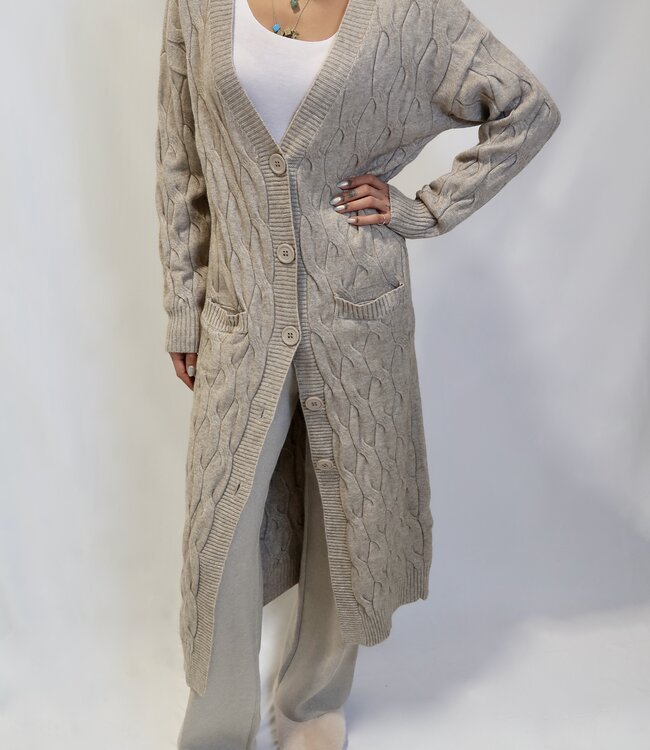 Kate Cable Knit Long Cardigan - Cappucino