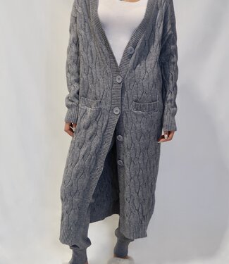 Kate Cable Knit Long Cardigan - Grey