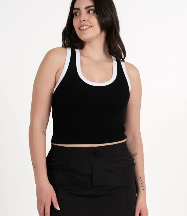 C'est Moi Bamboo Two Tone Rib Tank Black & White