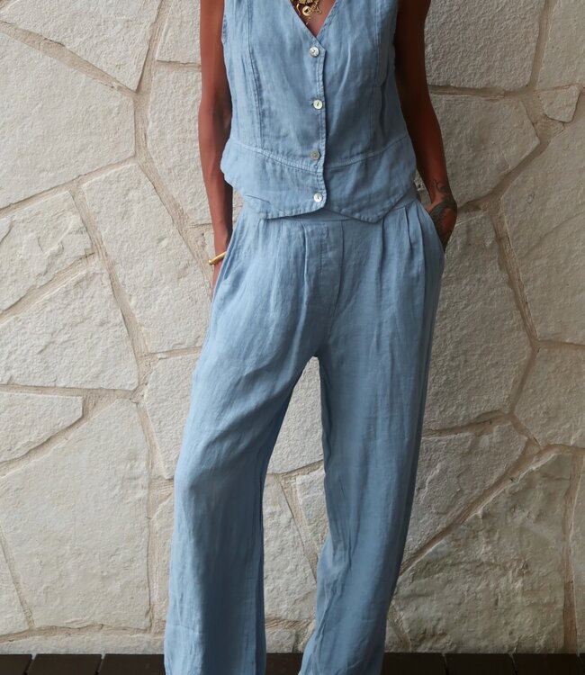 Made in Italy Linen Trouser Pant - Blue