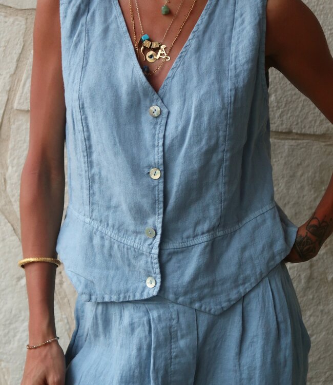 Made in Italy Linen Vest Blue 2025