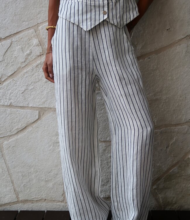 Made in Italy Striped Linen Pant - Black