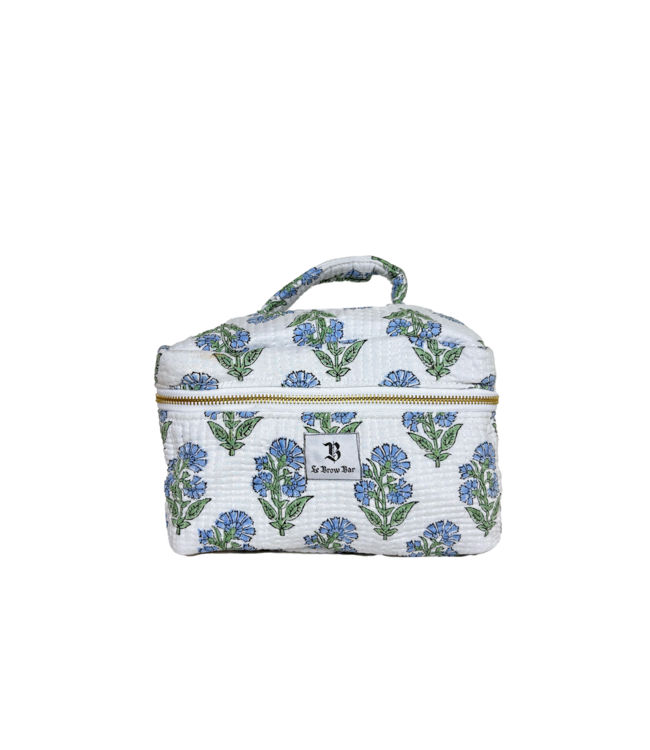 Le Brow Bar Quilted Vanity Case Blue Floral