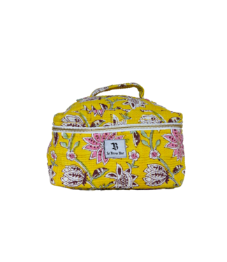 Le Brow Bar Quilted Vanity Case Yellow Pink Floral
