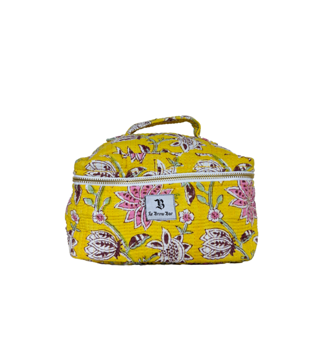 Le Brow Bar Quilted Vanity Case Yellow Pink Floral