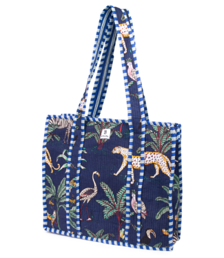 Le Brow Bar Quilted Tote Bag Navy Jungle