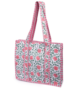 Le Brow Bar Quilted Tote Bag Pink Green Vine Floral