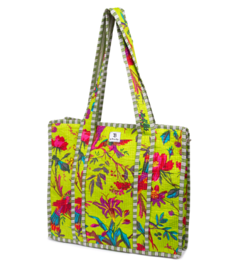 Le Brow Bar Quilted Tote Bag Tropical Green Floral