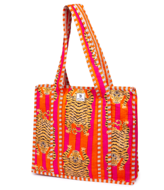 Le Brow Bar Quilted Tote Bag Pink Stripe Tiger