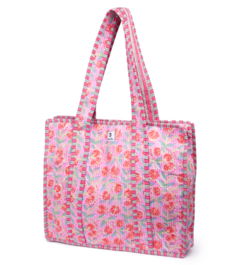 Le Brow Bar Quilted Tote Bag Pink Red Floral