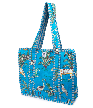 Le Brow Bar Quilted Tote Bag Turquoise Jungle