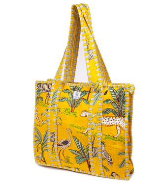 Le Brow Bar Quilted Tote Bag Yellow Jungle