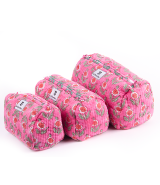 Le Brow Bar Quilted Makeup Bag - Pink Poppy Floral