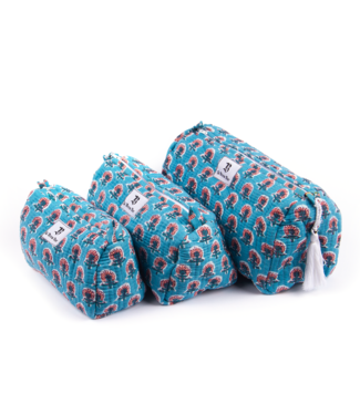Le Brow Bar Quilted Makeup Bag - Blue Poppy