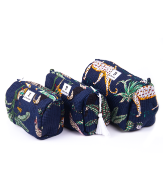 Le Brow Bar Quilted Makeup Bag - Navy Jungle