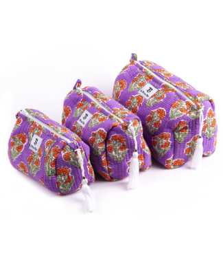 Le Brow Bar Quilted Makeup Bag - Purple Poppy Floral