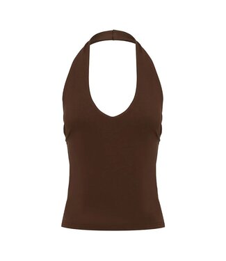 Runaway The Label Andie V-Neck Halter Top - Bitter Chocolate