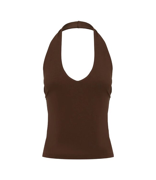 Runaway The Label Andie V-Neck Halter Top - Bitter Chocolate