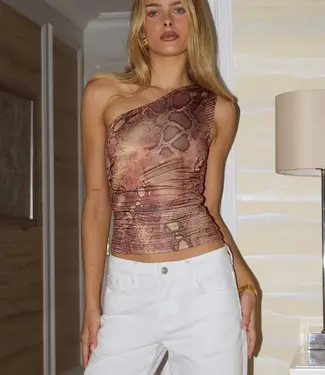 Runaway The Label Davey One Shoulder Top - Tan Viper
