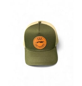 Green Cap w/leather patch - snap back