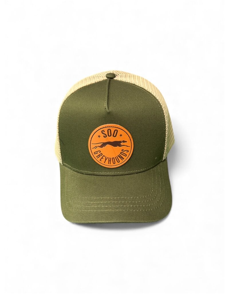 Green Cap w/leather patch - snap back