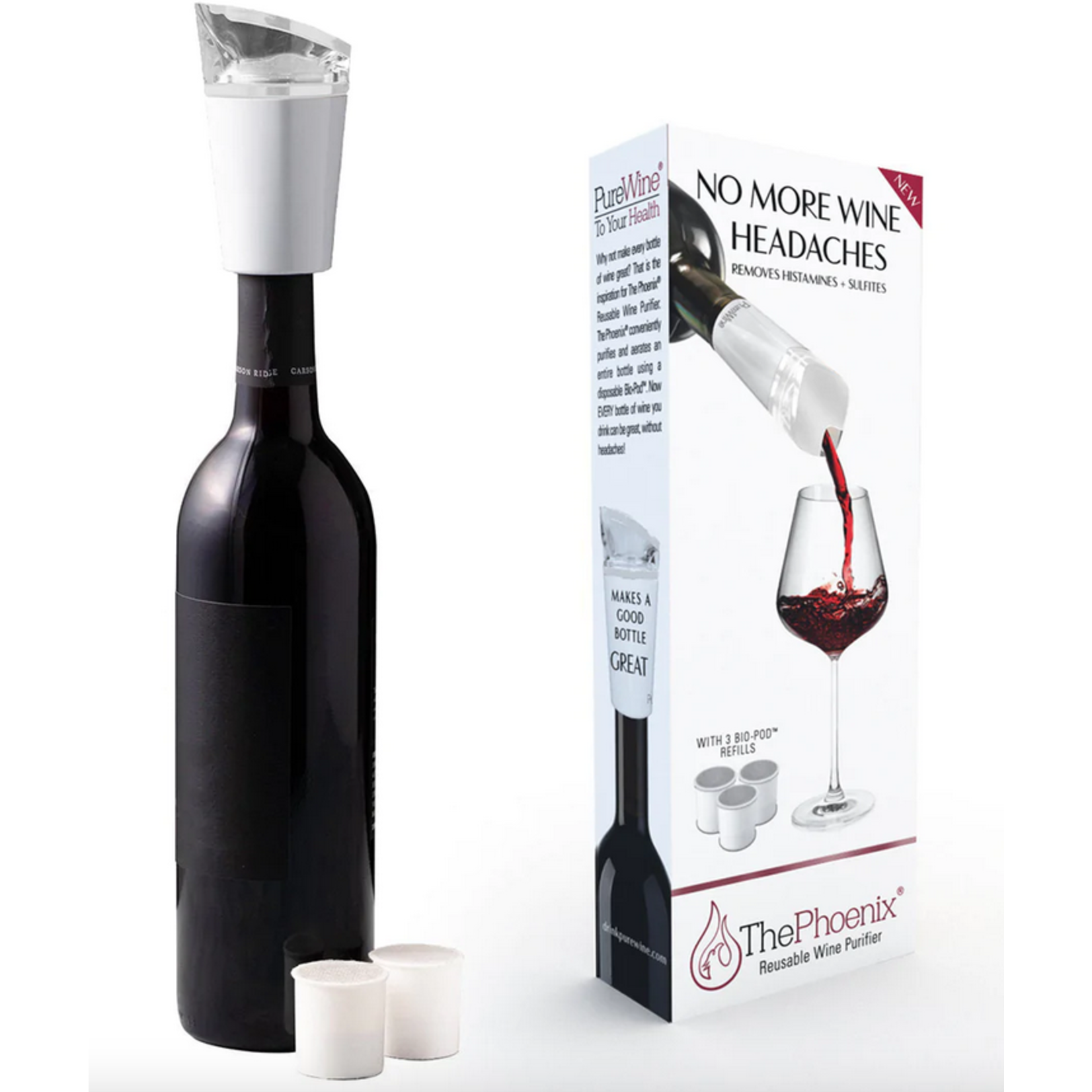 PUREWINE THE PHOENIX - NO MORE WINE HEADACHES w/ 3 Bio-Pod Filters