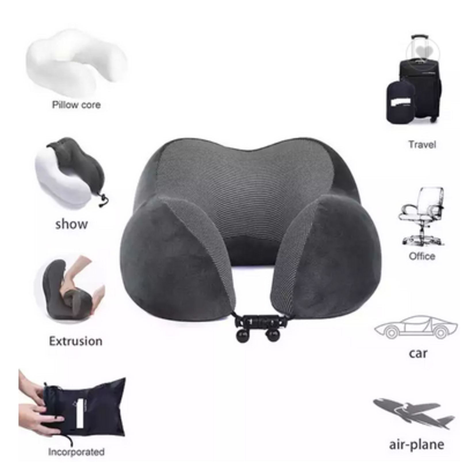 BNA MEMORY FOAM PACKABLE NECK PILLOW WITH EYEMASK AND EAR PLUGS