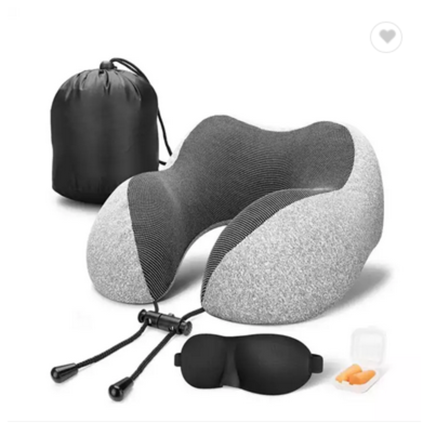 BNA MEMORY FOAM PACKABLE NECK PILLOW WITH EYEMASK AND EAR PLUGS