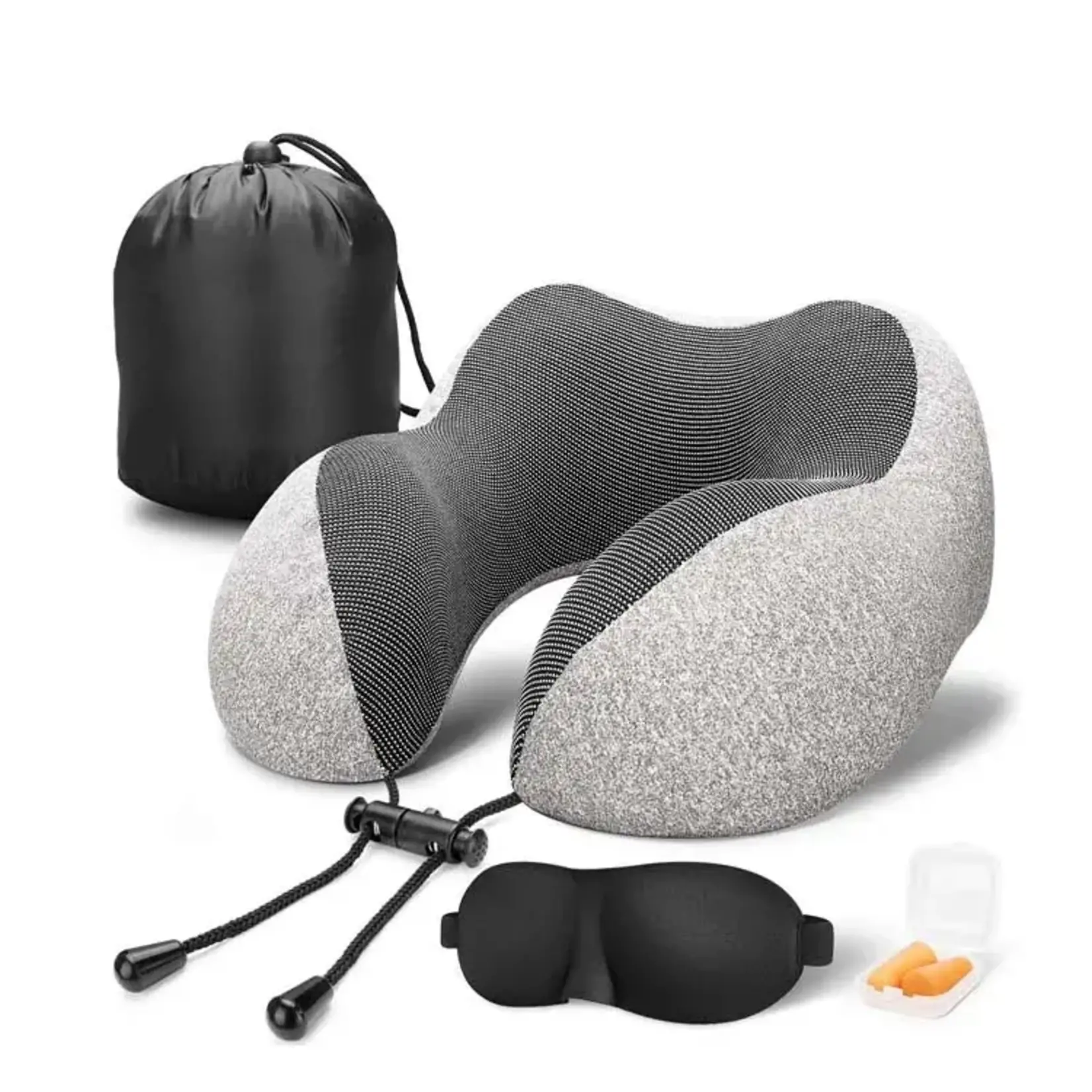 BNA MEMORY FOAM PACKABLE NECK PILLOW WITH EYEMASK AND EAR PLUGS