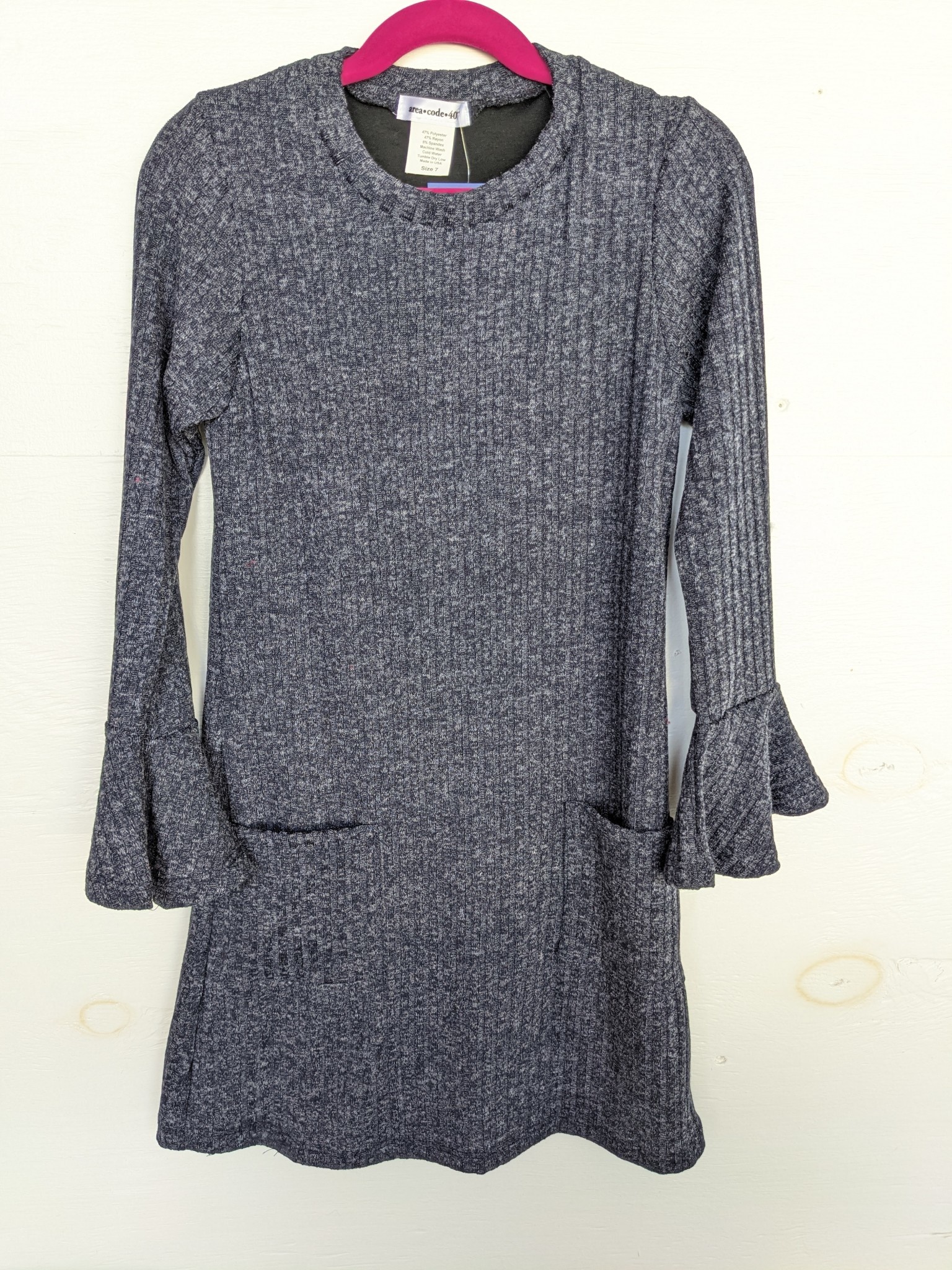 Area Code 407 Junior Wide Rib Knit Dress w/Bell Sleeves