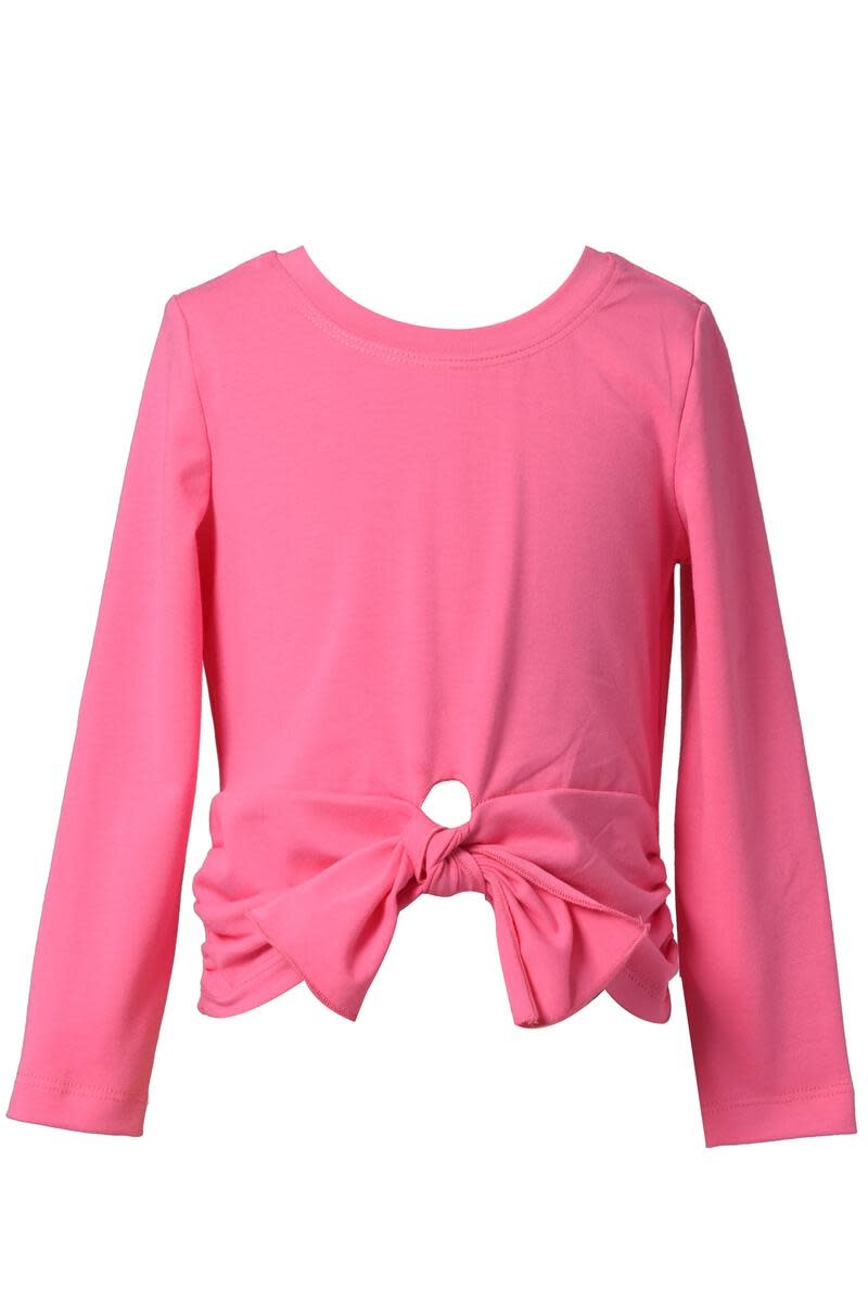 Baby Sara Girls Long Sleeve Solid Tie-Front Top
