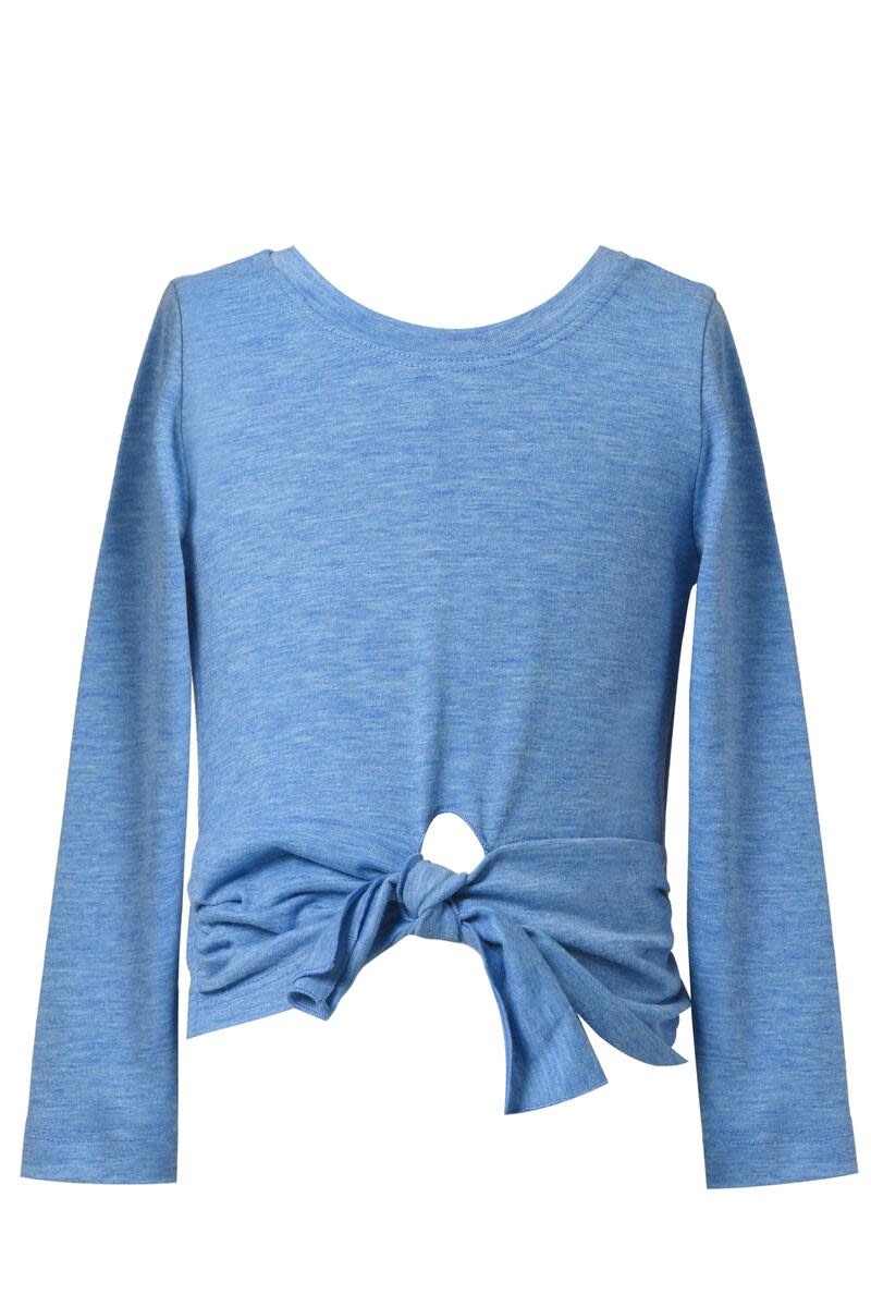 Baby Sara Girls Long Sleeve Solid Tie-Front Top