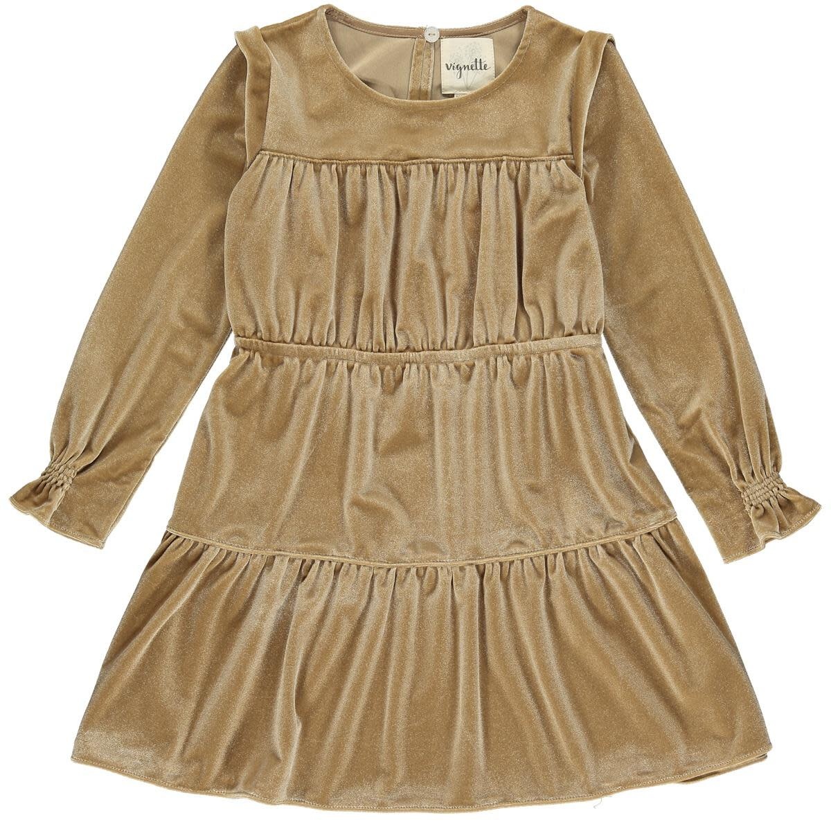Vignette Girl Velveteen L/S  Tiered Dress