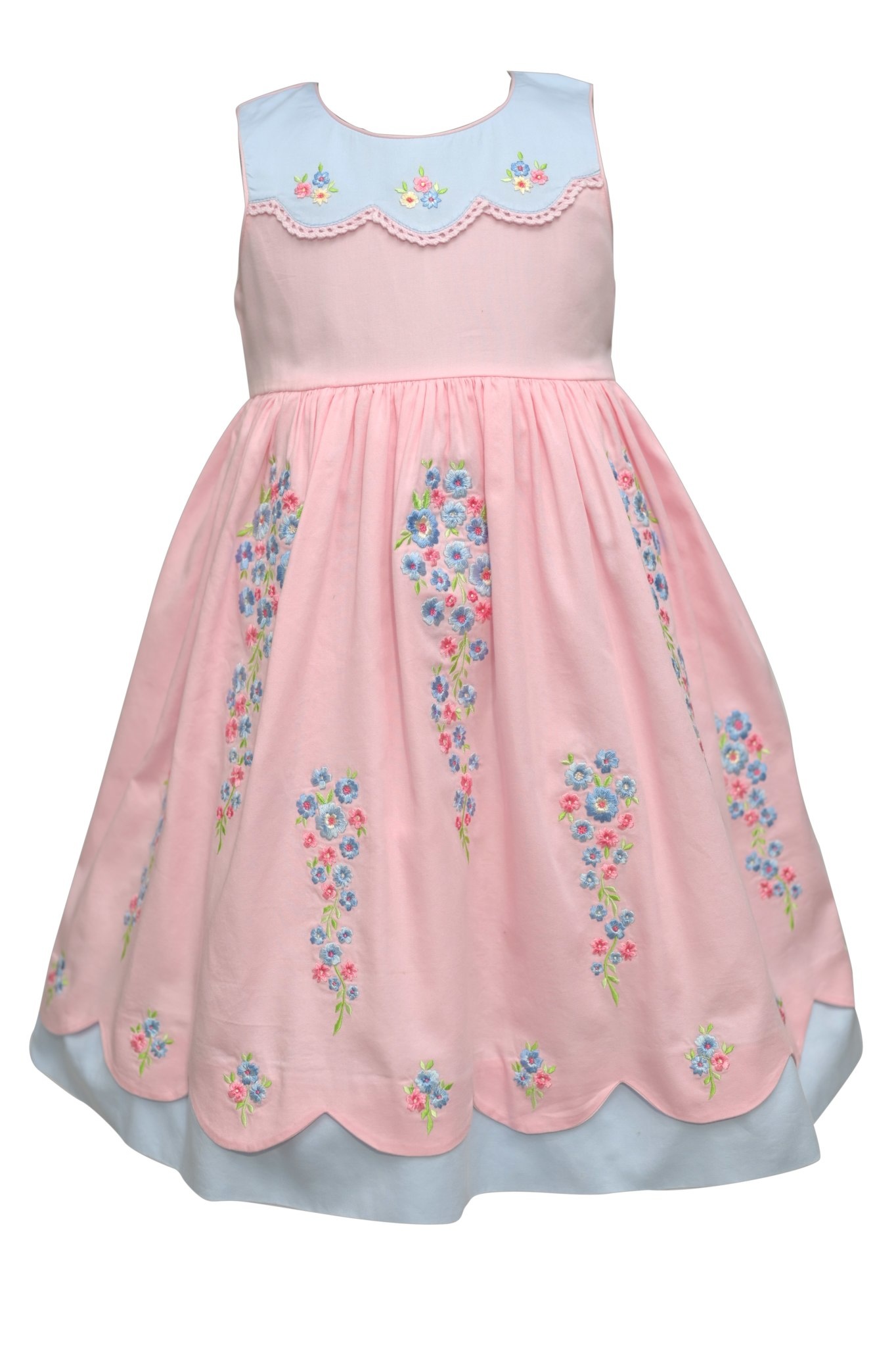Cotton Kids Sleeveless Floral Emb Dress