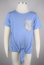 ML Fashions Sequins Pocket Tie-Front S/S Tee
