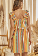 Savanna Jane Vibrant Striped Ruffled Strap Dress