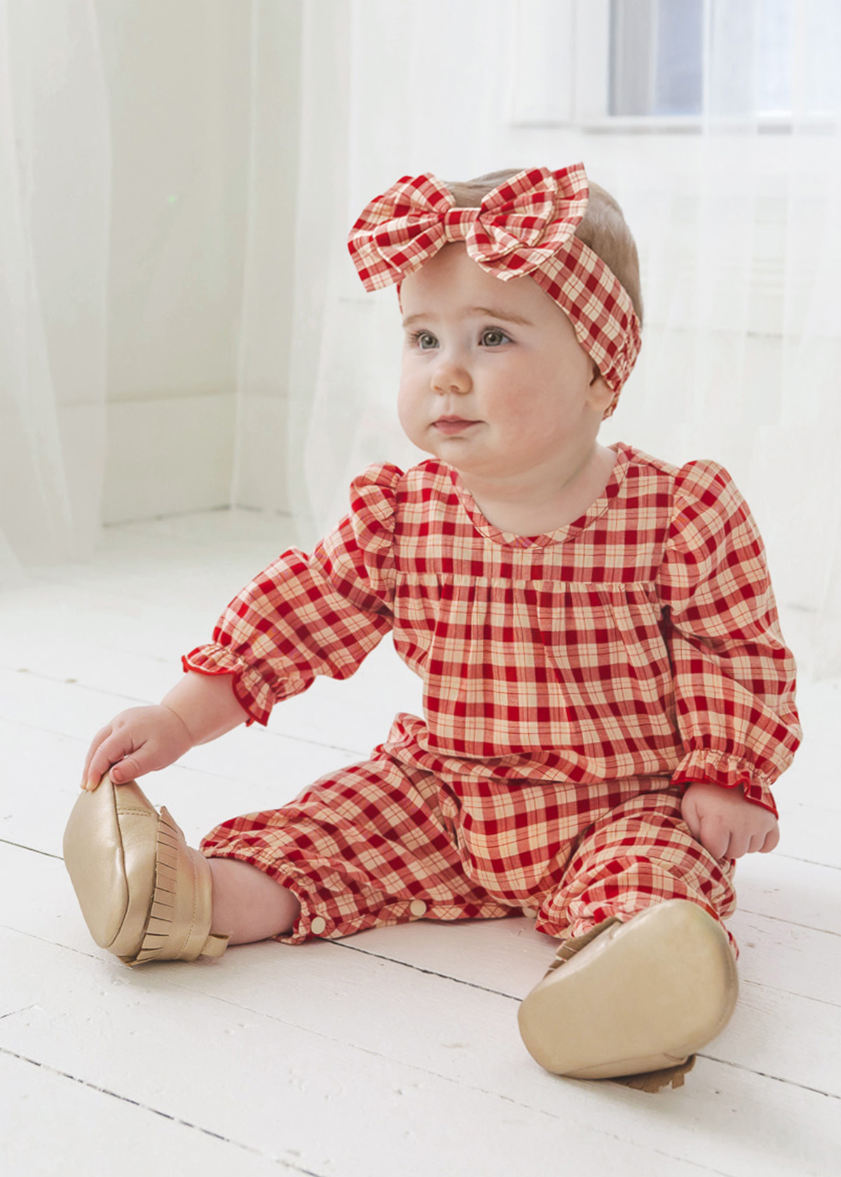 Mabel and Honey Checked Woven Plaid Romper
