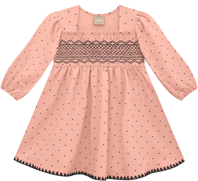 Milon Clothing Girl L/S Smocked Dress w/Crochet Trim