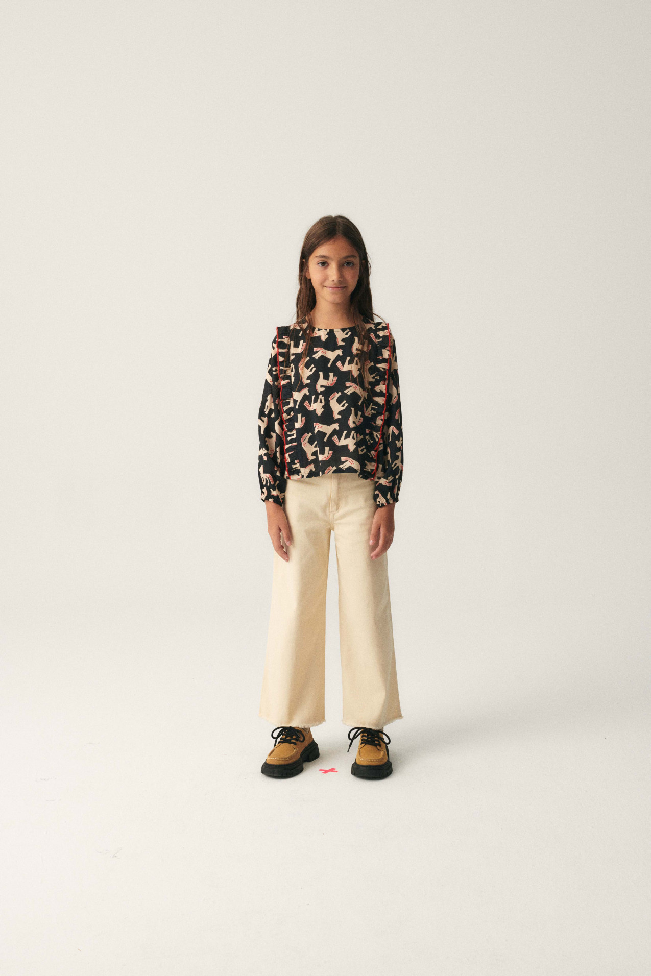 Compania Fantastica Girl L/S Ruffled Print Top