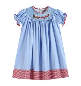 Lil Cactus Girl Smocked Santa & Sleigh Bishop Dress
