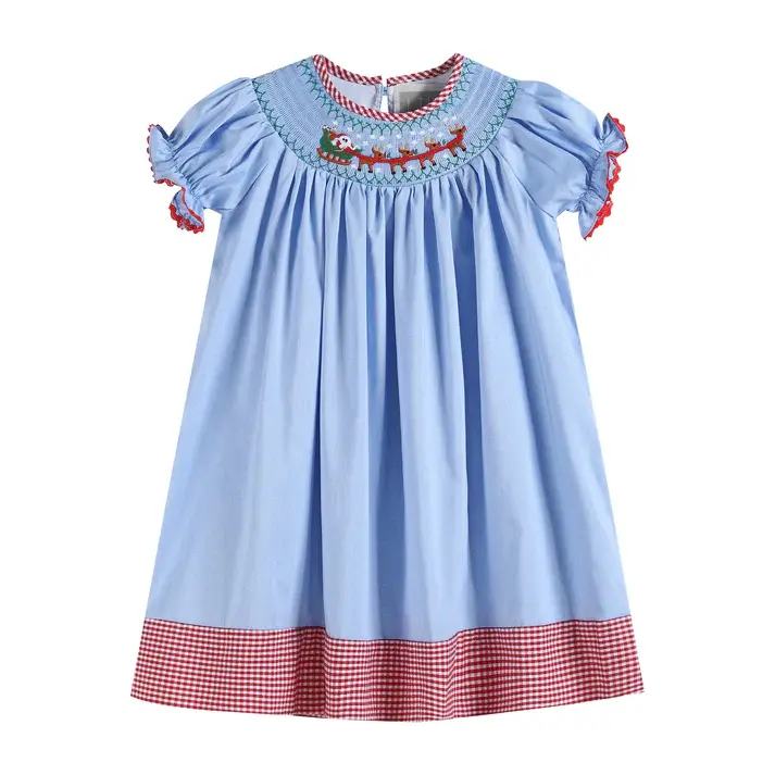 Lil Cactus Girl Smocked Santa & Sleigh Bishop Dress