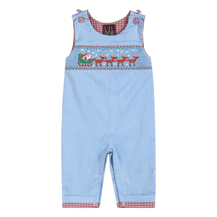 Lil Cactus Baby & Toddler Smocked Santa & Sleigh Overalls