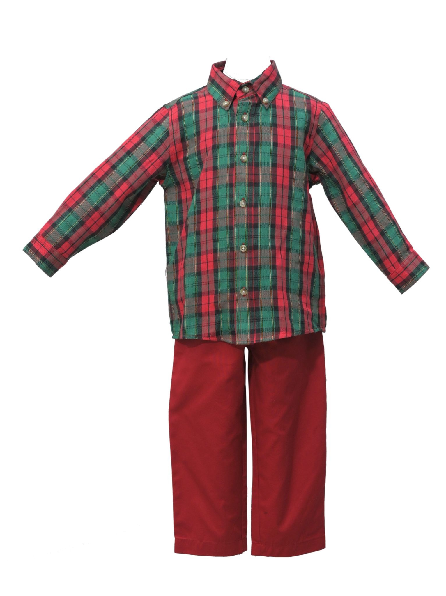 Cotton Kids Boy Christmas Plaid Button Down Shirt