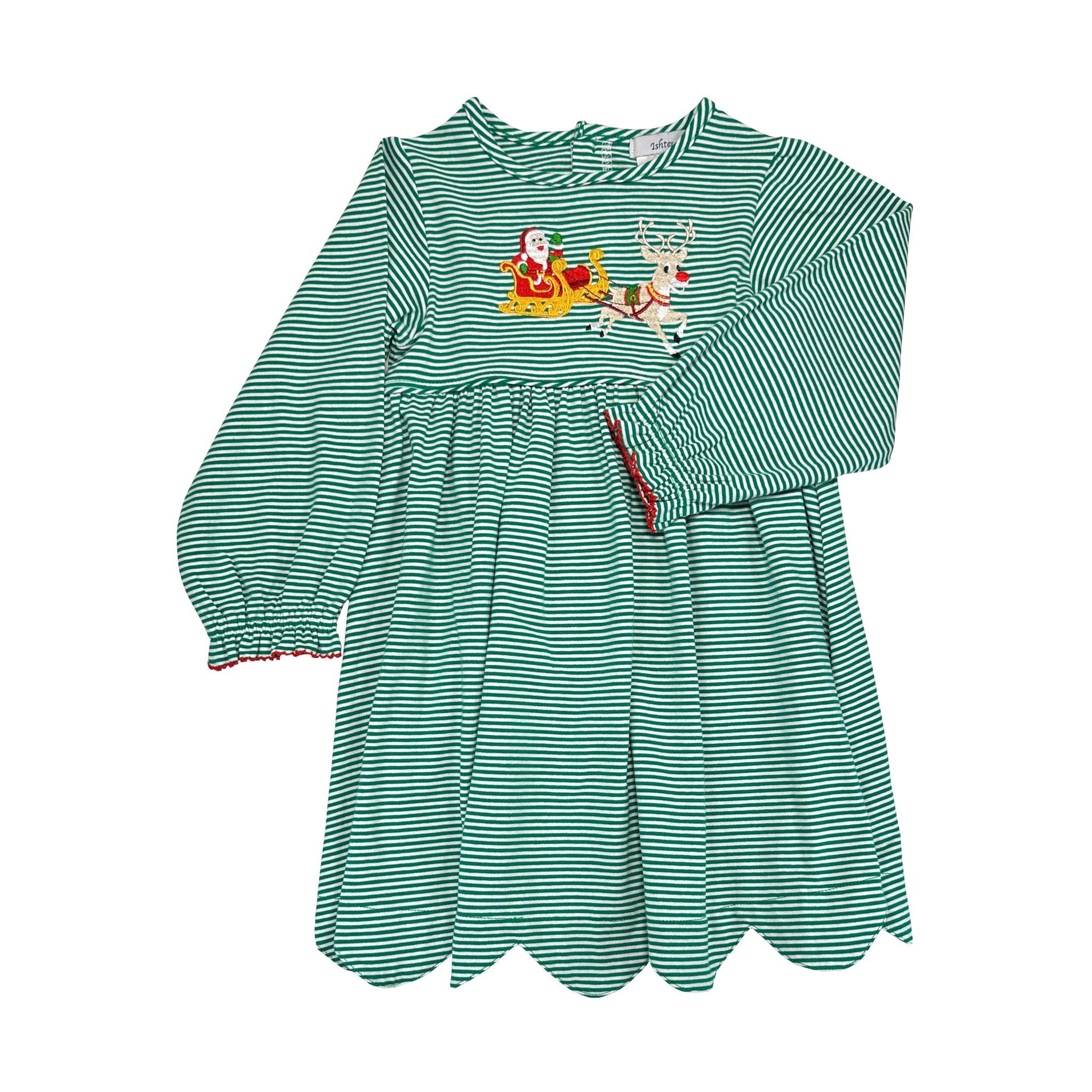 Ishtex Long Sleeve Sleigh Applique Dress